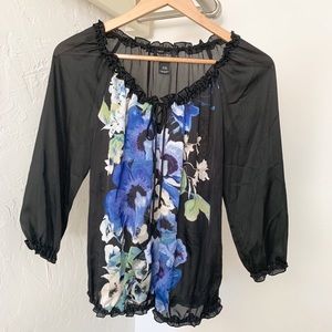 NWOT Black Floral Blouse White House Black Market